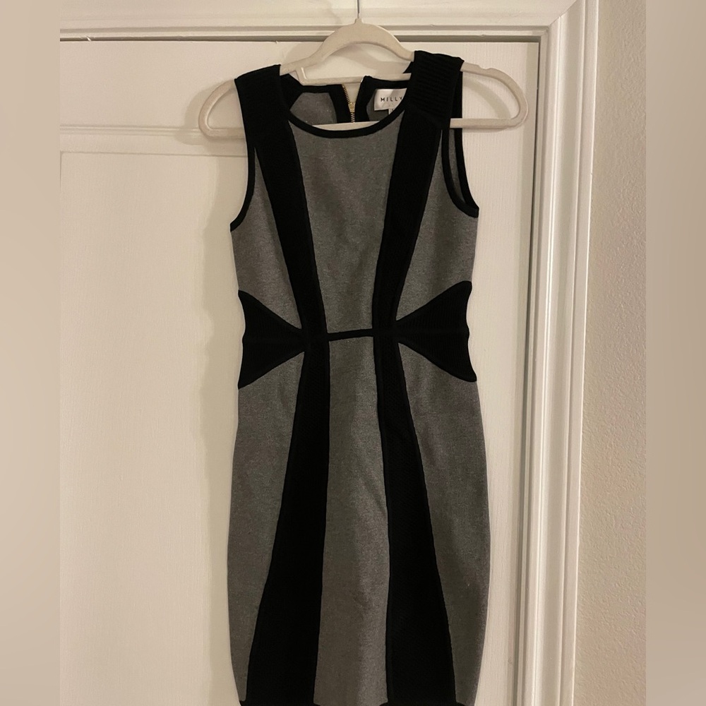 Milly Gray and Black Geometric Mini Dress